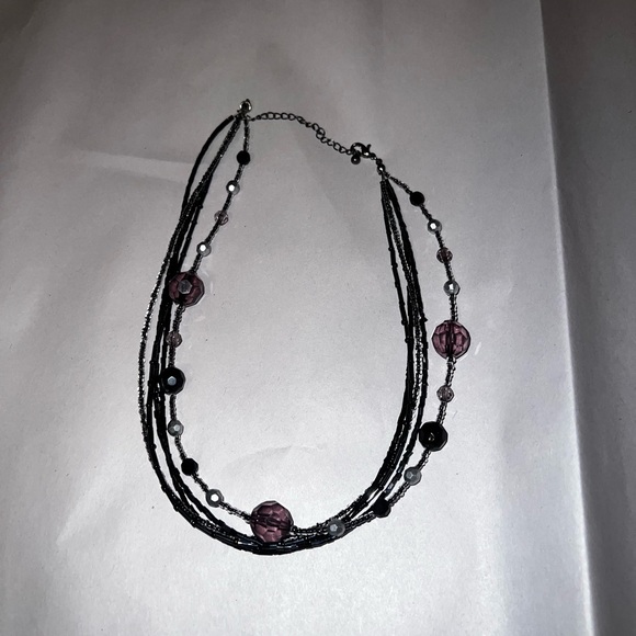 Vintage Purple Black Multi Strand Beaded Layer Necklace - Picture 9 of 11
